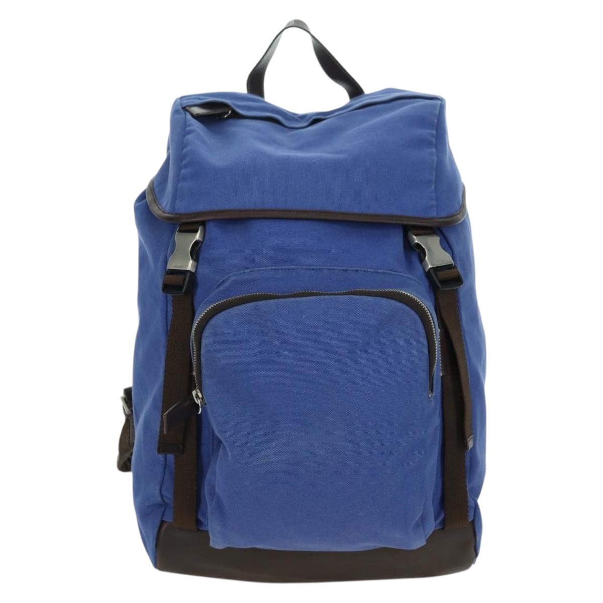 PRADA Backpack Canvas Blue Silver Auth 176786