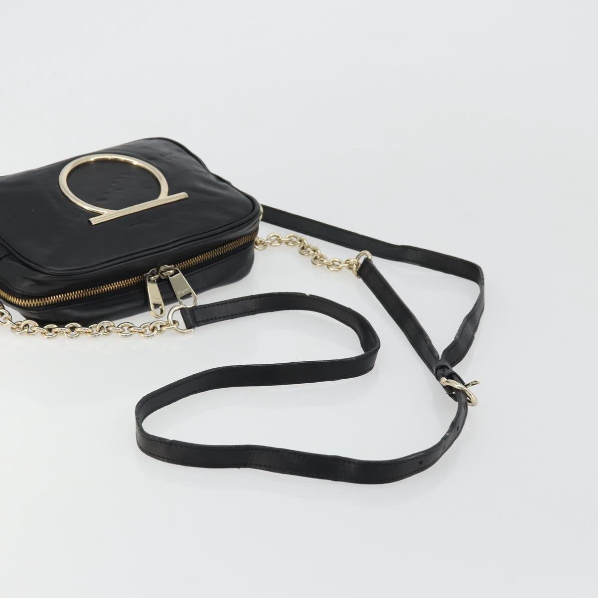 Salvatore Ferragamo Gancini Chain Shoulder Bag Leather Black Gold Auth 176787