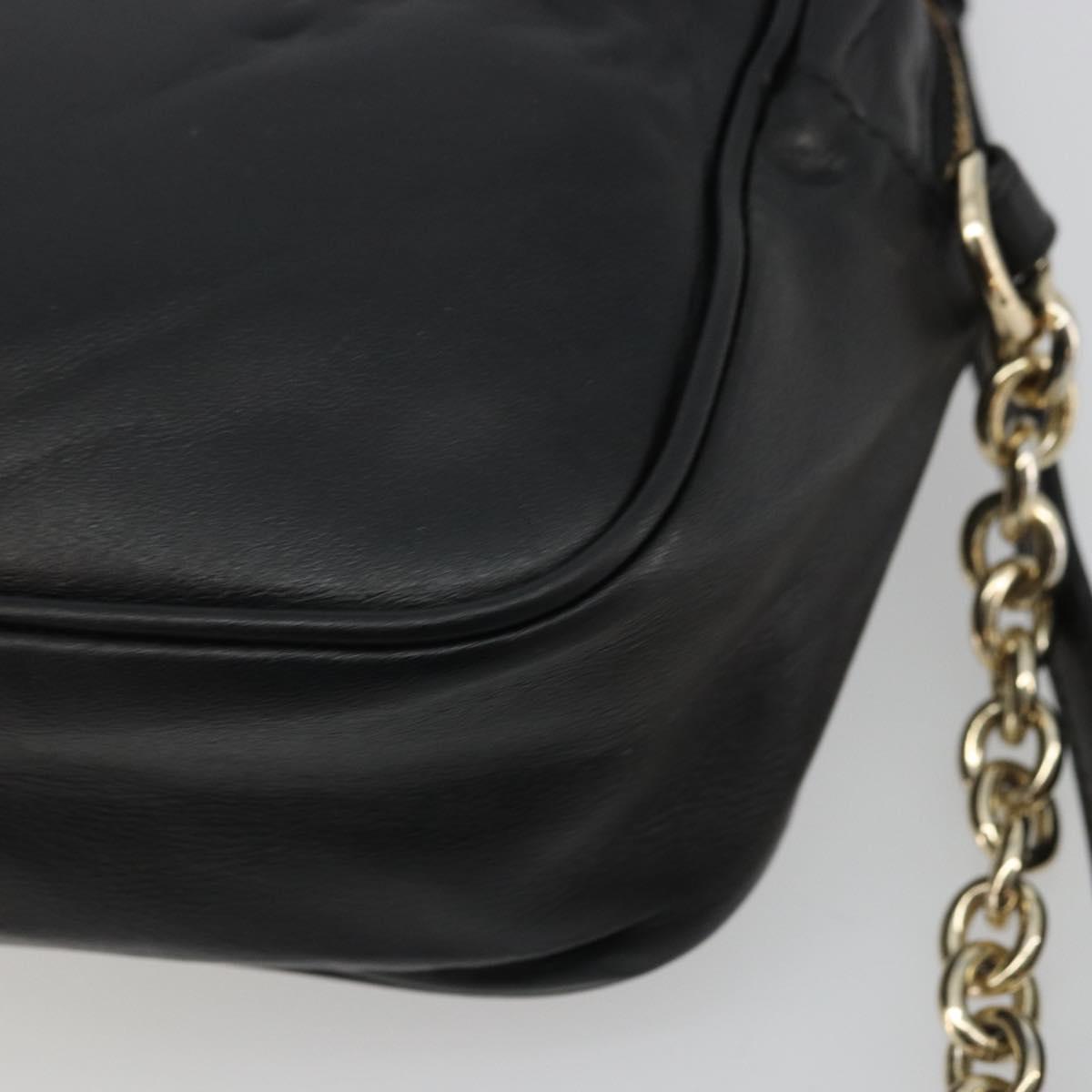 Salvatore Ferragamo Gancini Chain Shoulder Bag Leather Black Gold Auth 176787