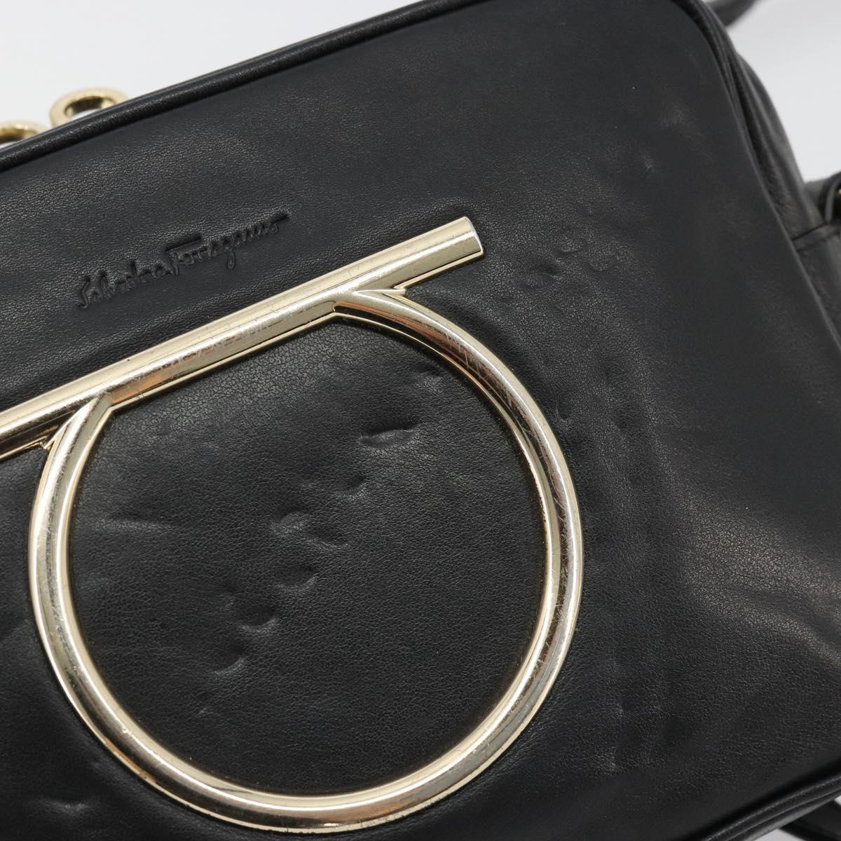 Salvatore Ferragamo Gancini Chain Shoulder Bag Leather Black Gold Auth 176787