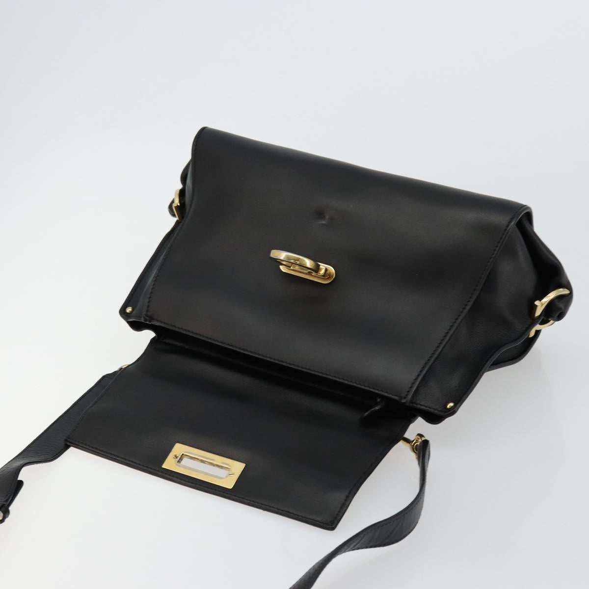 Salvatore Ferragamo Gancini Sofia Hand Bag Leather 2way Black Gold Auth 176789