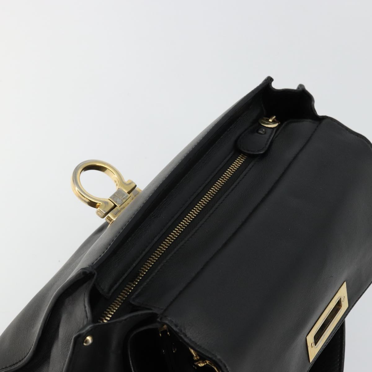 Salvatore Ferragamo Gancini Sofia Hand Bag Leather 2way Black Gold Auth 176789