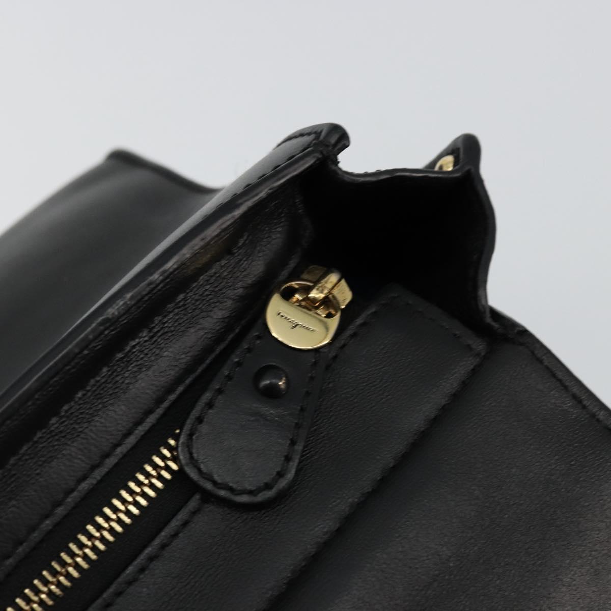 Salvatore Ferragamo Gancini Sofia Hand Bag Leather 2way Black Gold Auth 176789
