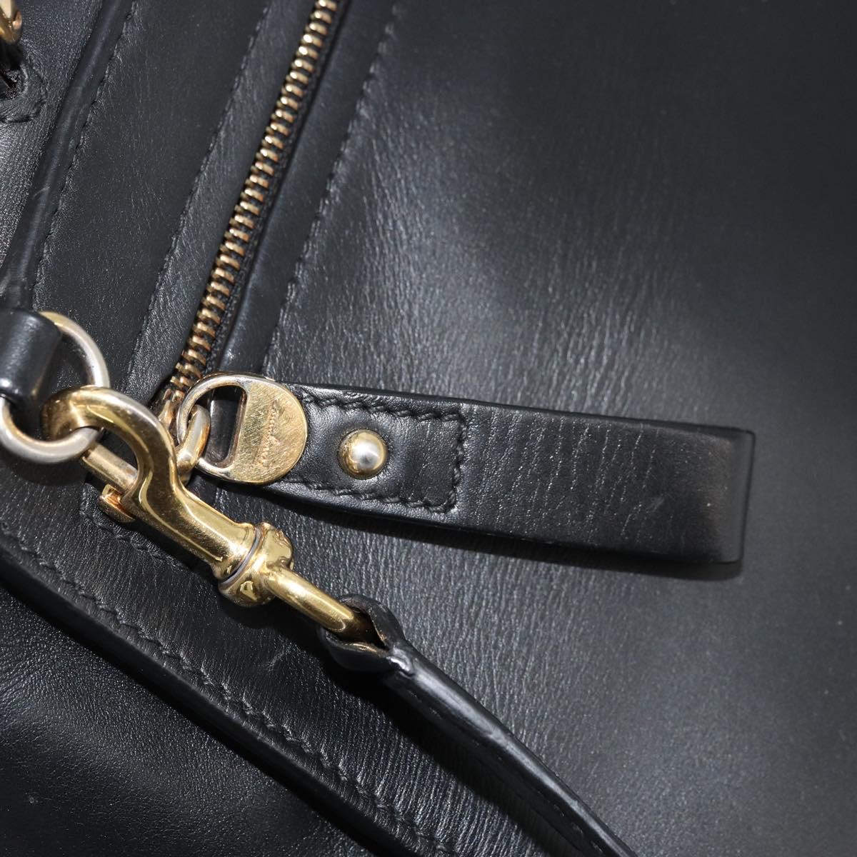 Salvatore Ferragamo Gancini Sofia Hand Bag Leather 2way Black Gold Auth 176789