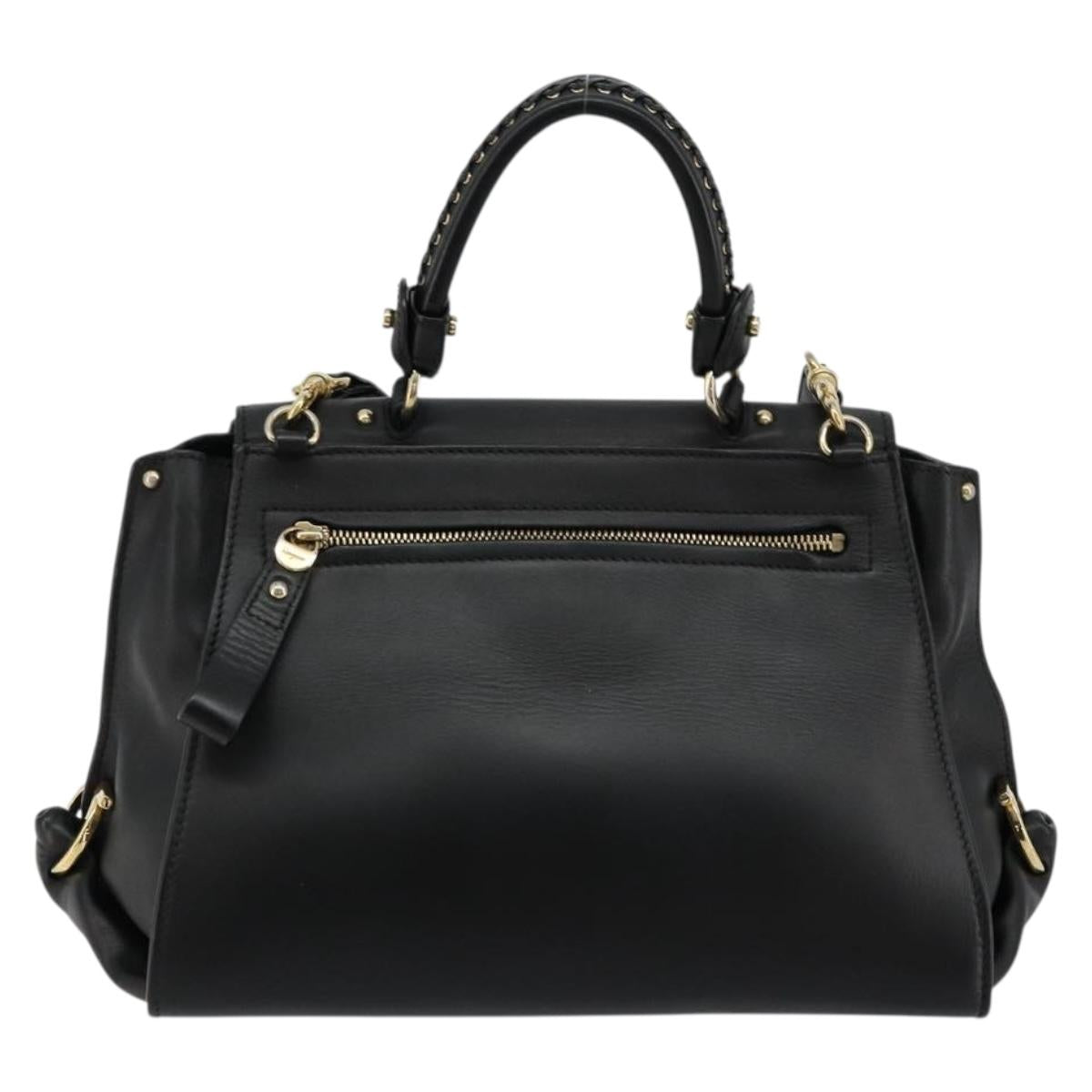 Salvatore Ferragamo Gancini Sofia Hand Bag Leather 2way Black Gold Auth 176789