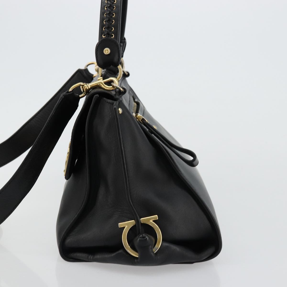 Salvatore Ferragamo Gancini Sofia Hand Bag Leather 2way Black Gold Auth 176789