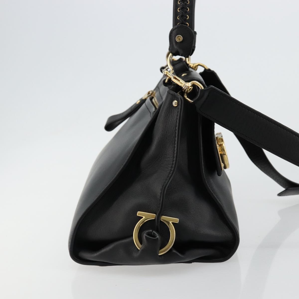 Salvatore Ferragamo Gancini Sofia Hand Bag Leather 2way Black Gold Auth 176789