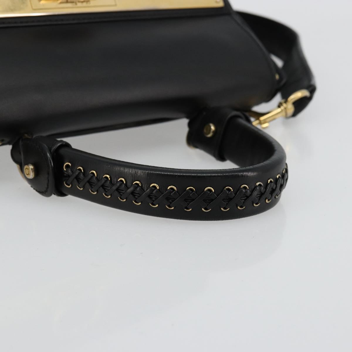 Salvatore Ferragamo Gancini Sofia Hand Bag Leather 2way Black Gold Auth 176789