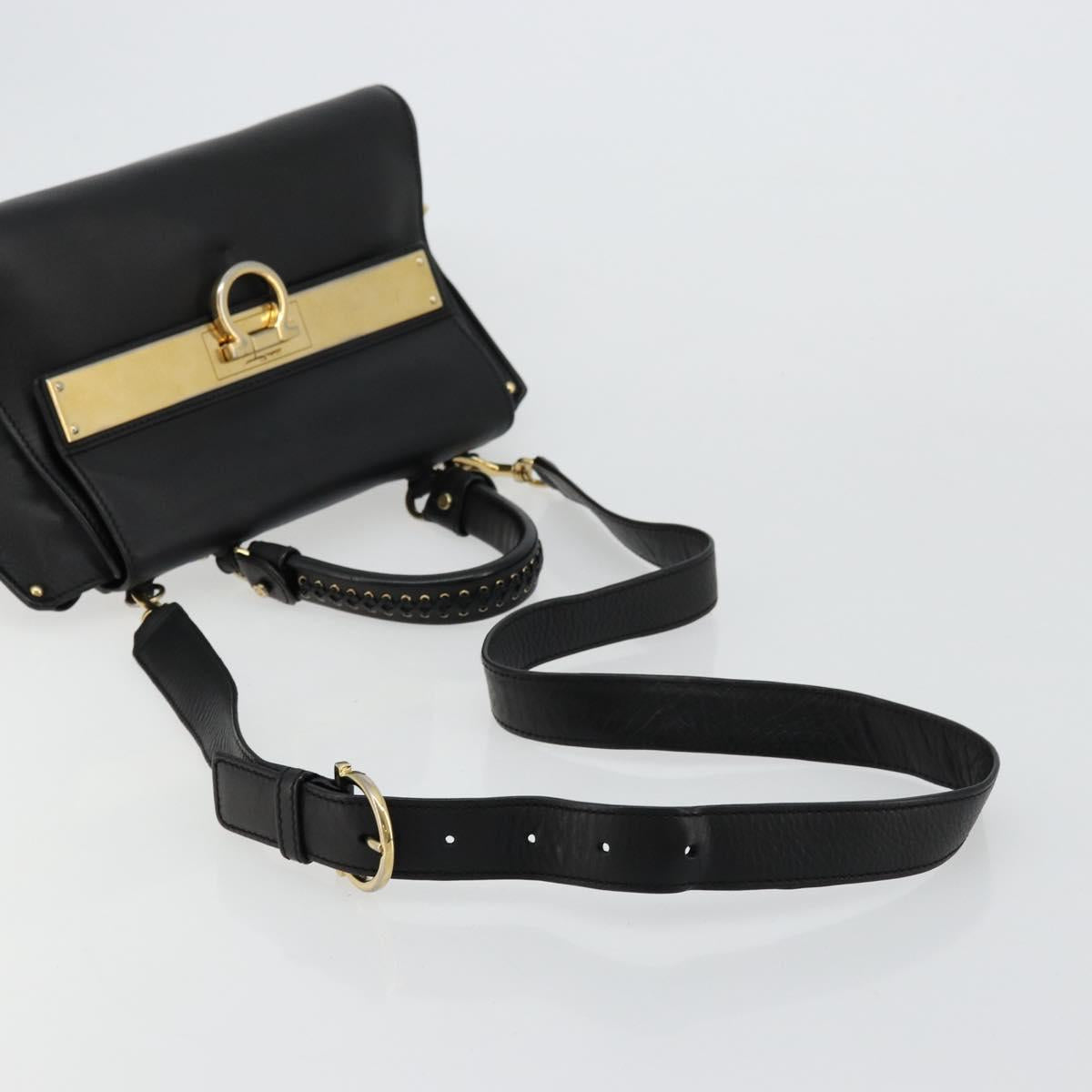 Salvatore Ferragamo Gancini Sofia Hand Bag Leather 2way Black Gold Auth 176789