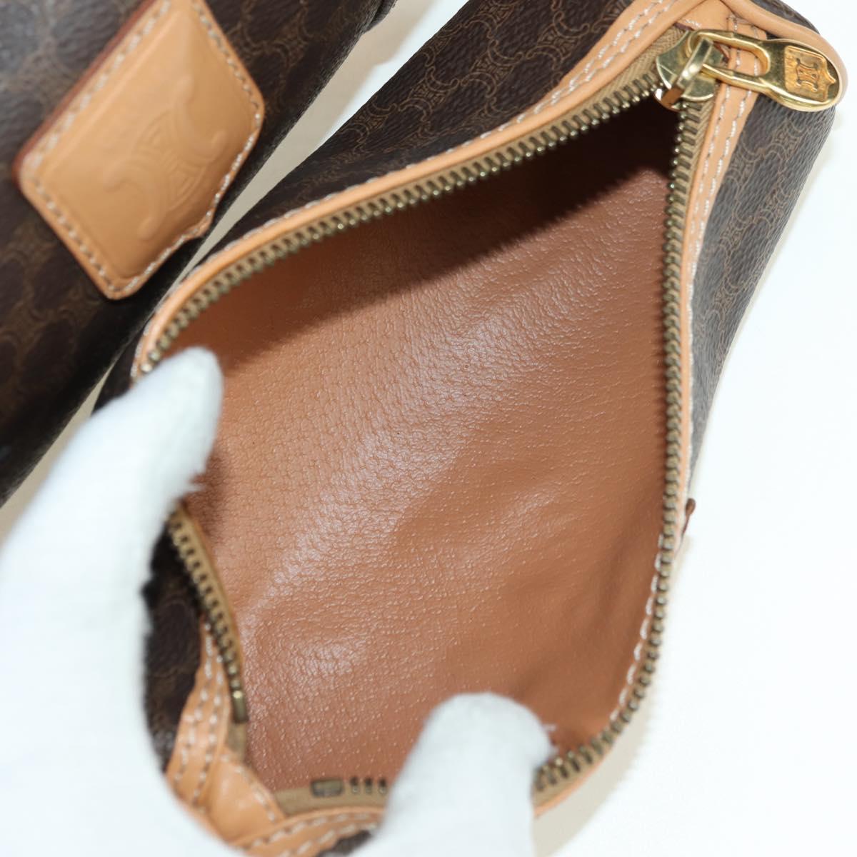 CELINE Macadam Canvas Boston Bag PVC Leather Brown Gold Auth 176802V