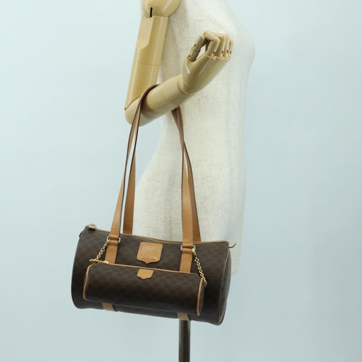CELINE Macadam Canvas Boston Bag PVC Leather Brown Gold Auth 176802V