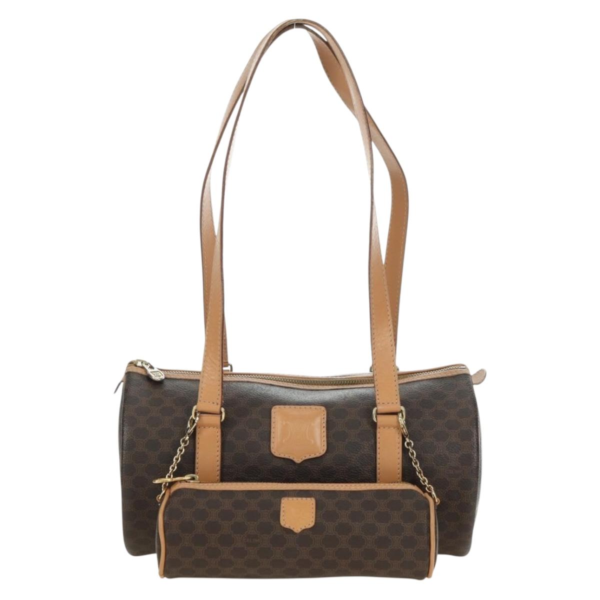 CELINE Macadam Canvas Boston Bag PVC Leather Brown Gold Auth 176802V
