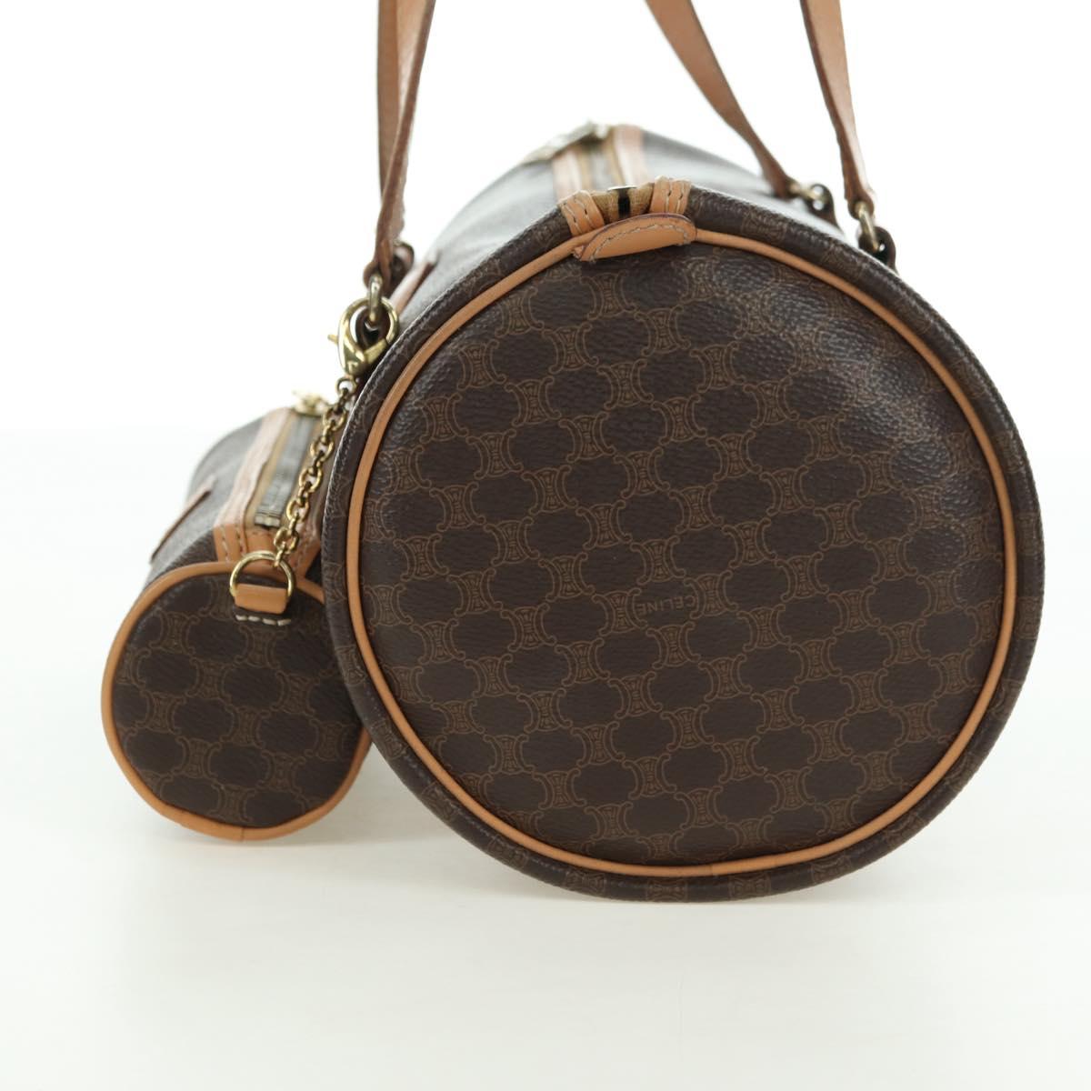 CELINE Macadam Canvas Boston Bag PVC Leather Brown Gold Auth 176802V