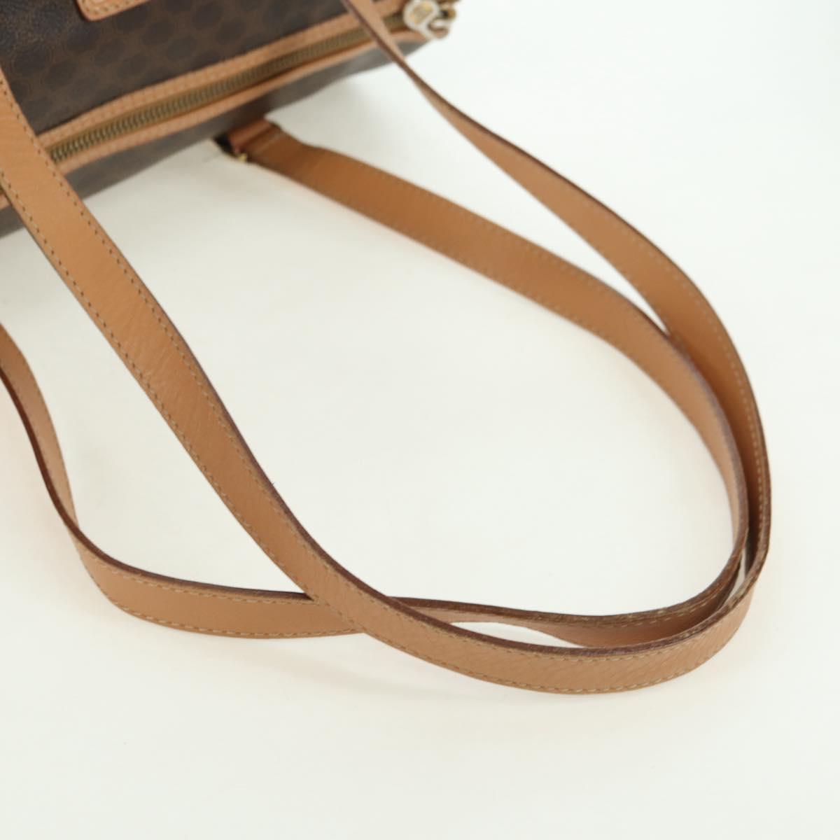 CELINE Macadam Canvas Boston Bag PVC Leather Brown Gold Auth 176802V