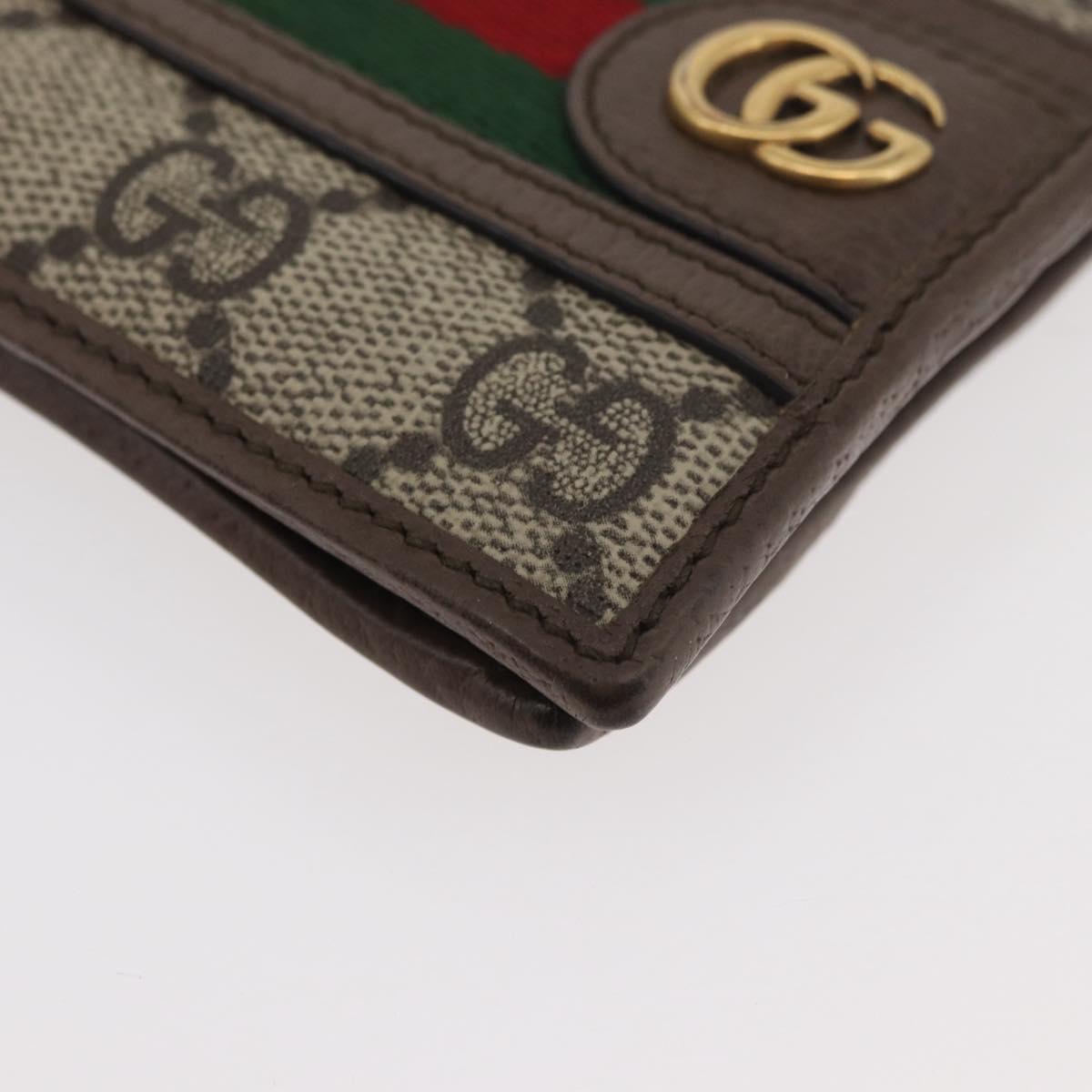 GUCCI Web Sherry Line GG Supreme Compact Wallet PVC Beige Red 597609 Auth 176813