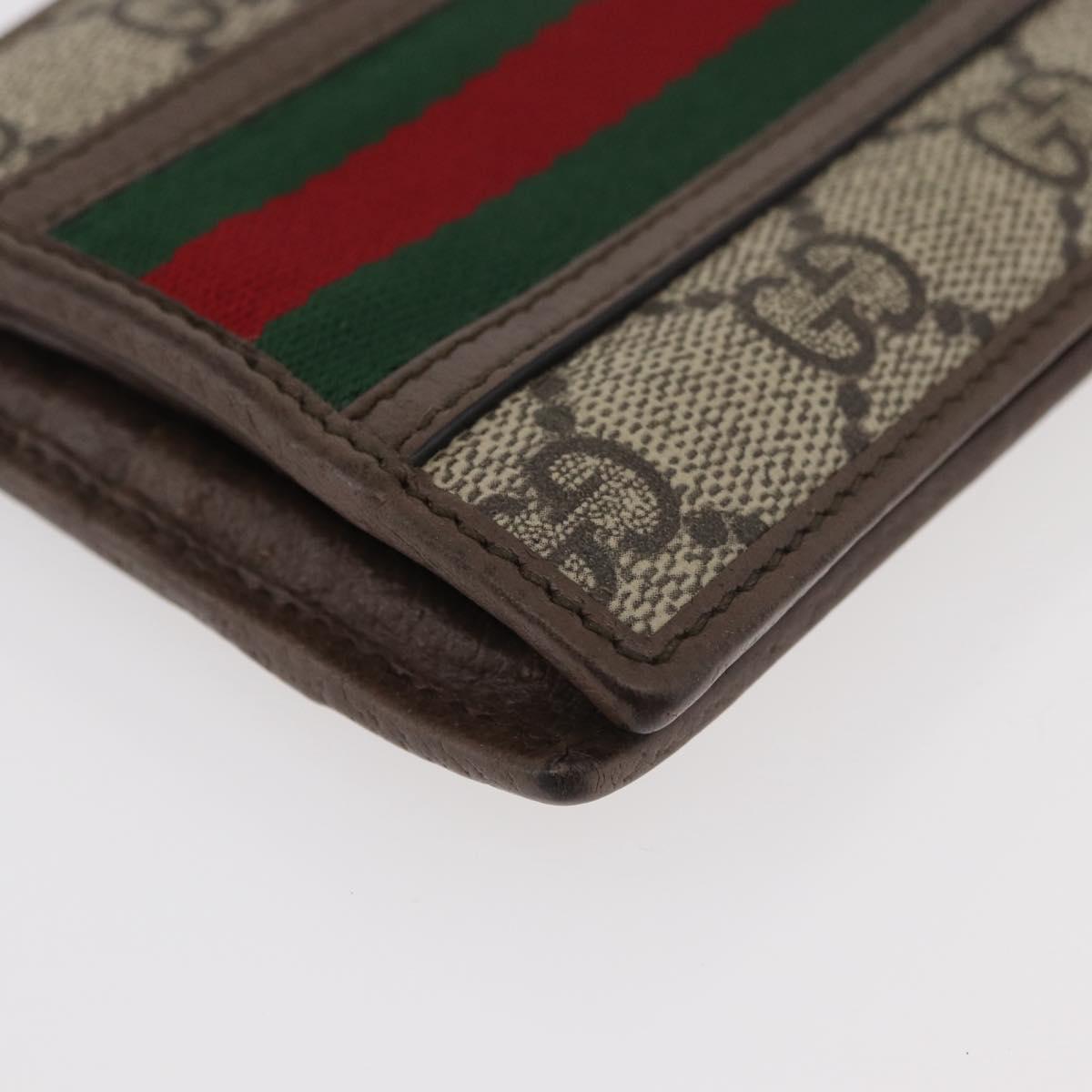 GUCCI Web Sherry Line GG Supreme Compact Wallet PVC Beige Red 597609 Auth 176813