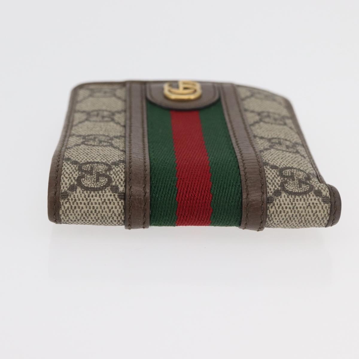 GUCCI Web Sherry Line GG Supreme Compact Wallet PVC Beige Red 597609 Auth 176813