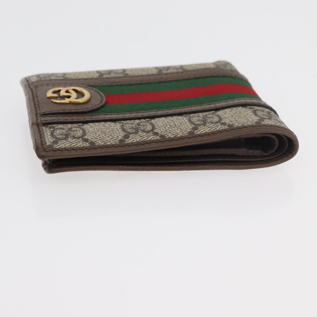 GUCCI Web Sherry Line GG Supreme Compact Wallet PVC Beige Red 597609 Auth 176813