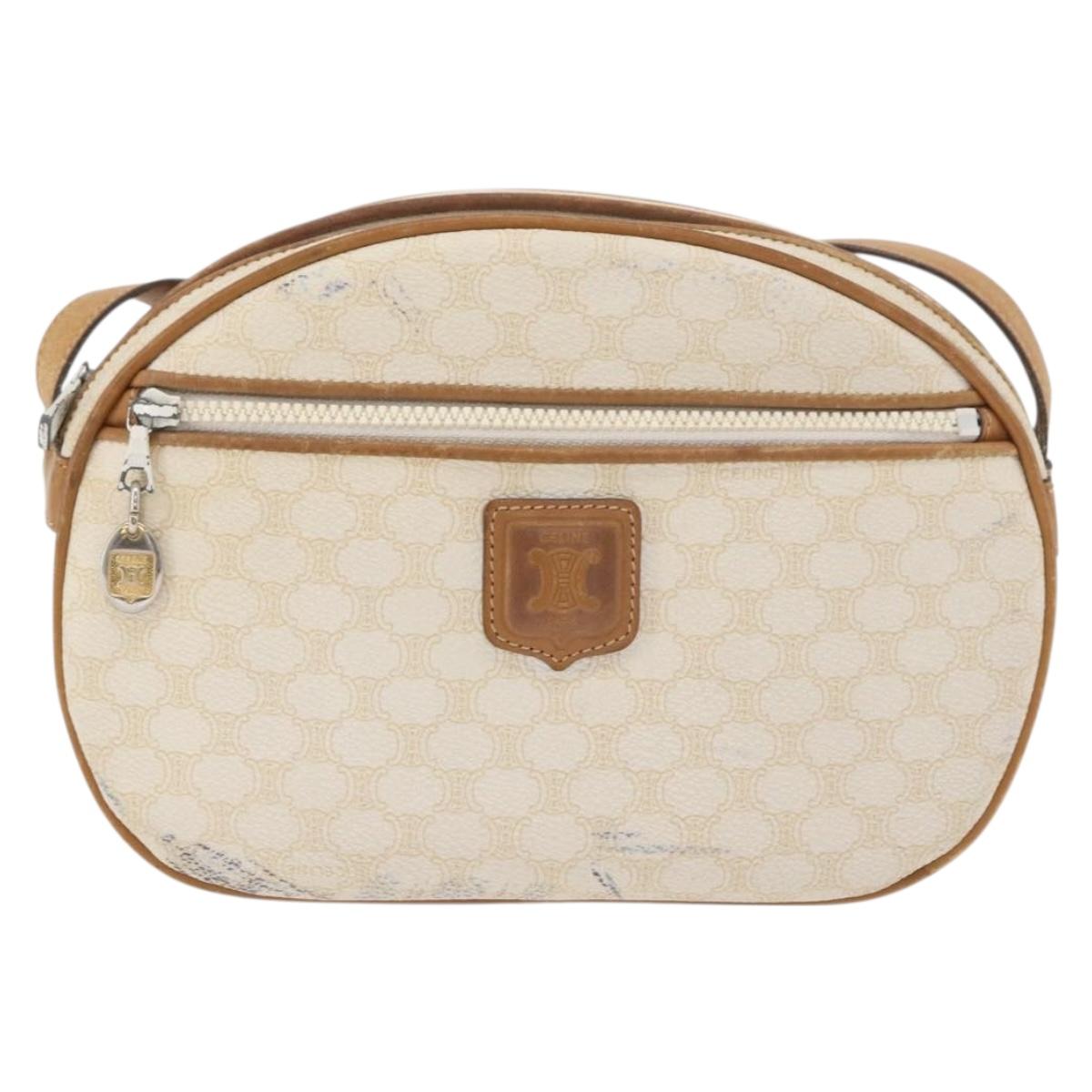 CELINE Macadam Canvas Shoulder Bag PVC White Auth 176818