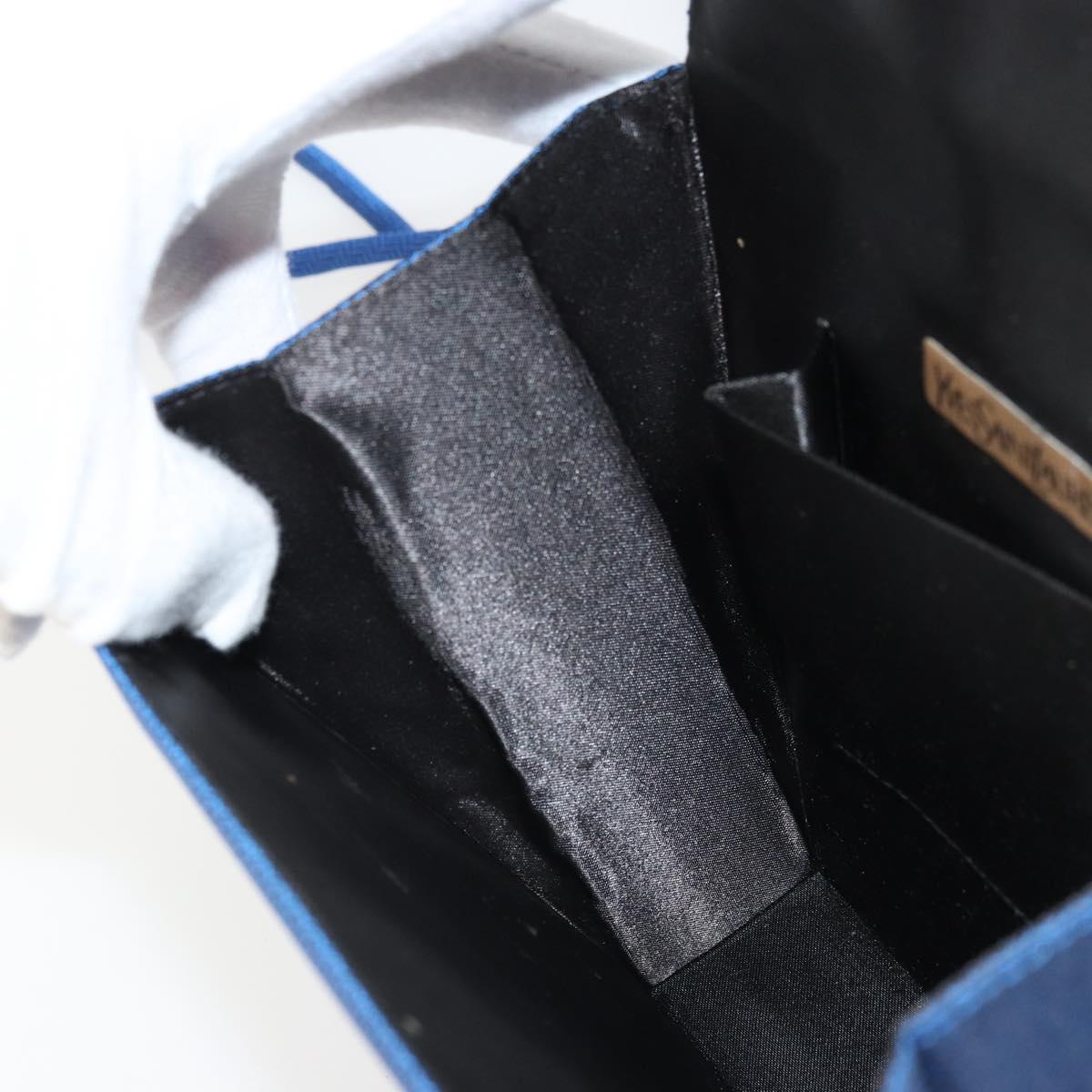 SAINT LAURENT Shoulder Bag Satin Blue Gold Auth 176819A