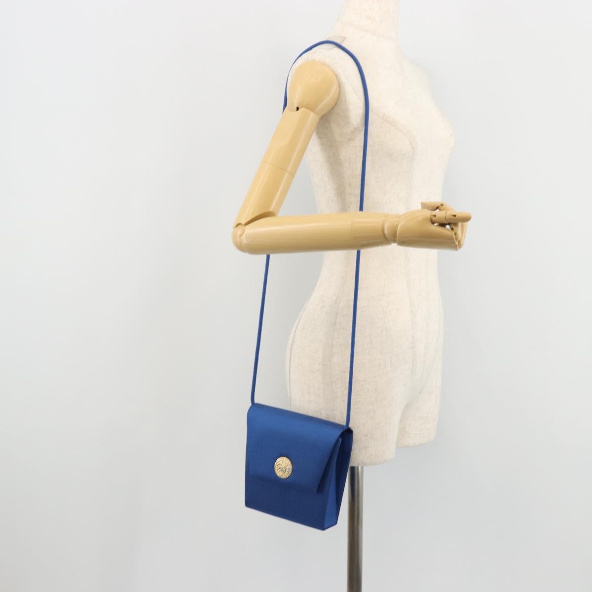 SAINT LAURENT Shoulder Bag Satin Blue Gold Auth 176819A