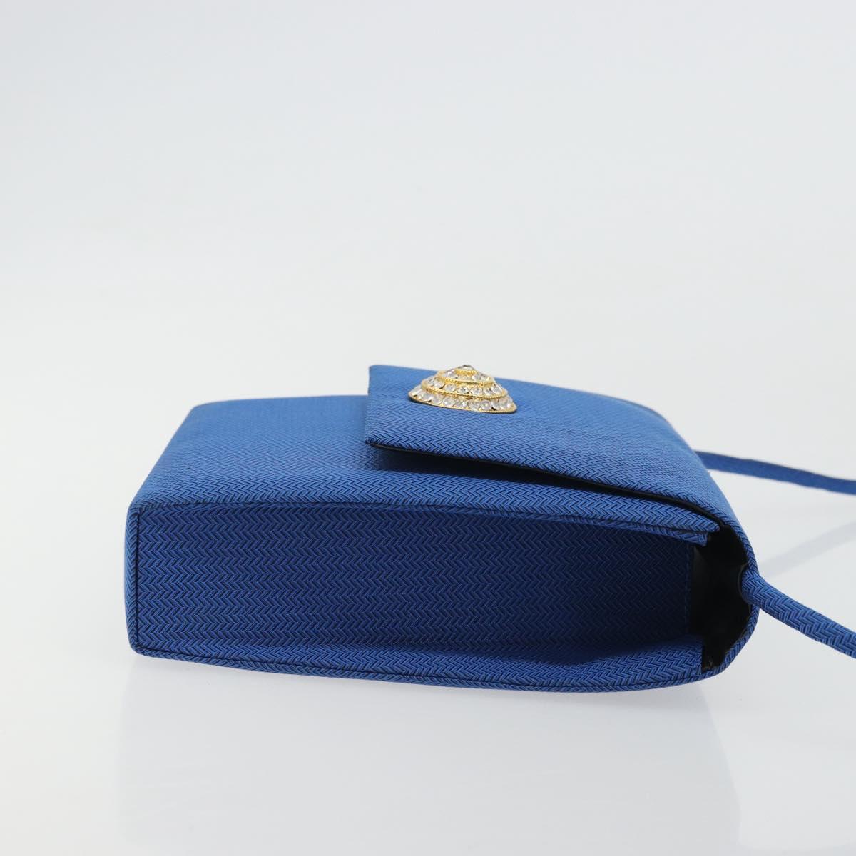 SAINT LAURENT Shoulder Bag Satin Blue Gold Auth 176819A