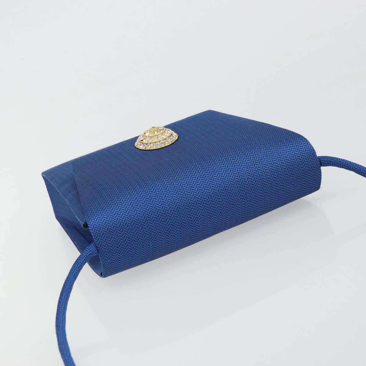SAINT LAURENT Shoulder Bag Satin Blue Gold Auth 176819A