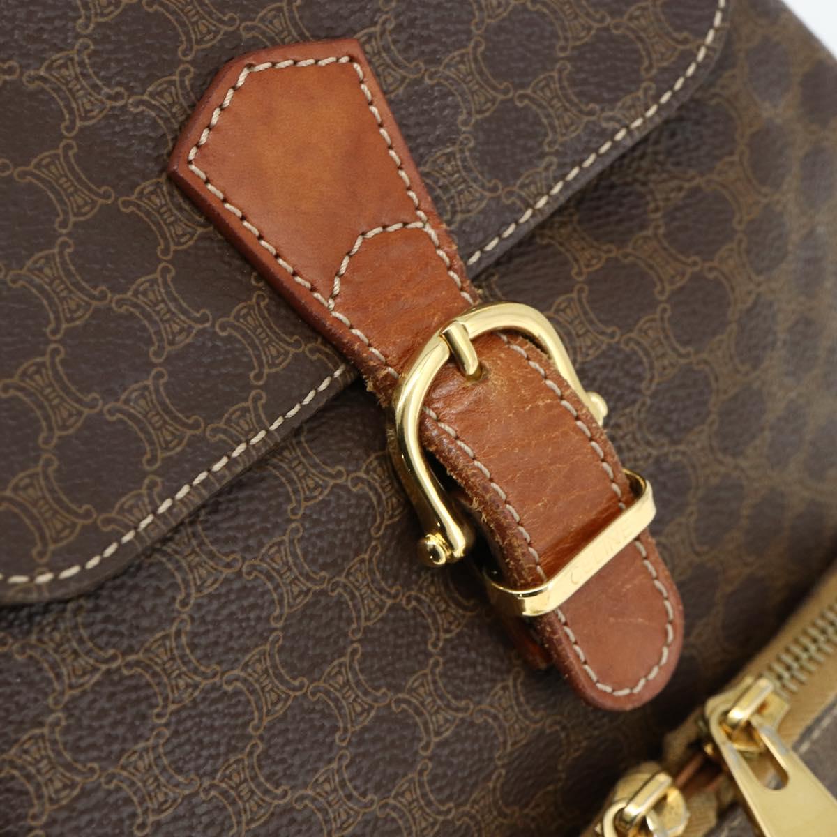 CELINE Macadam Canvas Backpack PVC Leather Brown Gold Auth 176821