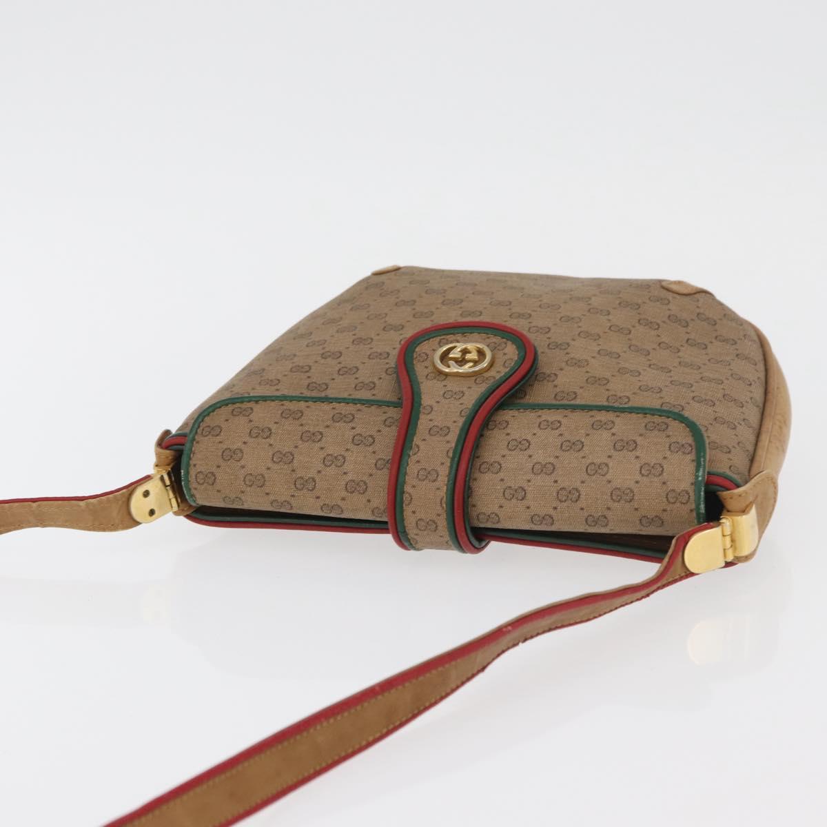 GUCCI Micro GG Supreme Shoulder Bag PVC Beige Gold Auth 176833