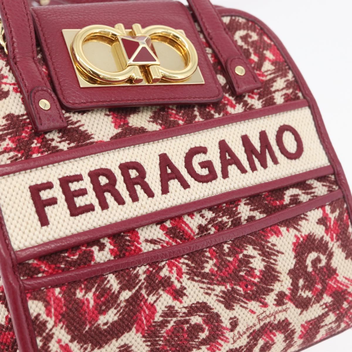 Salvatore Ferragamo Gancini Hand Bag Canvas 2way Red Gold Auth 176834