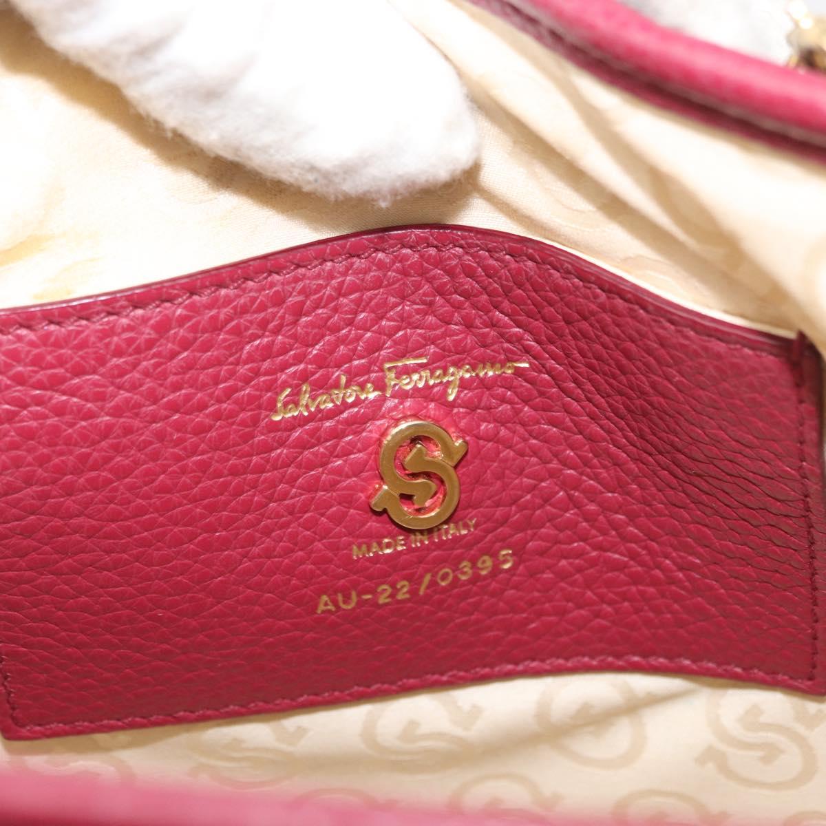 Salvatore Ferragamo Gancini Hand Bag Canvas 2way Red Gold Auth 176834
