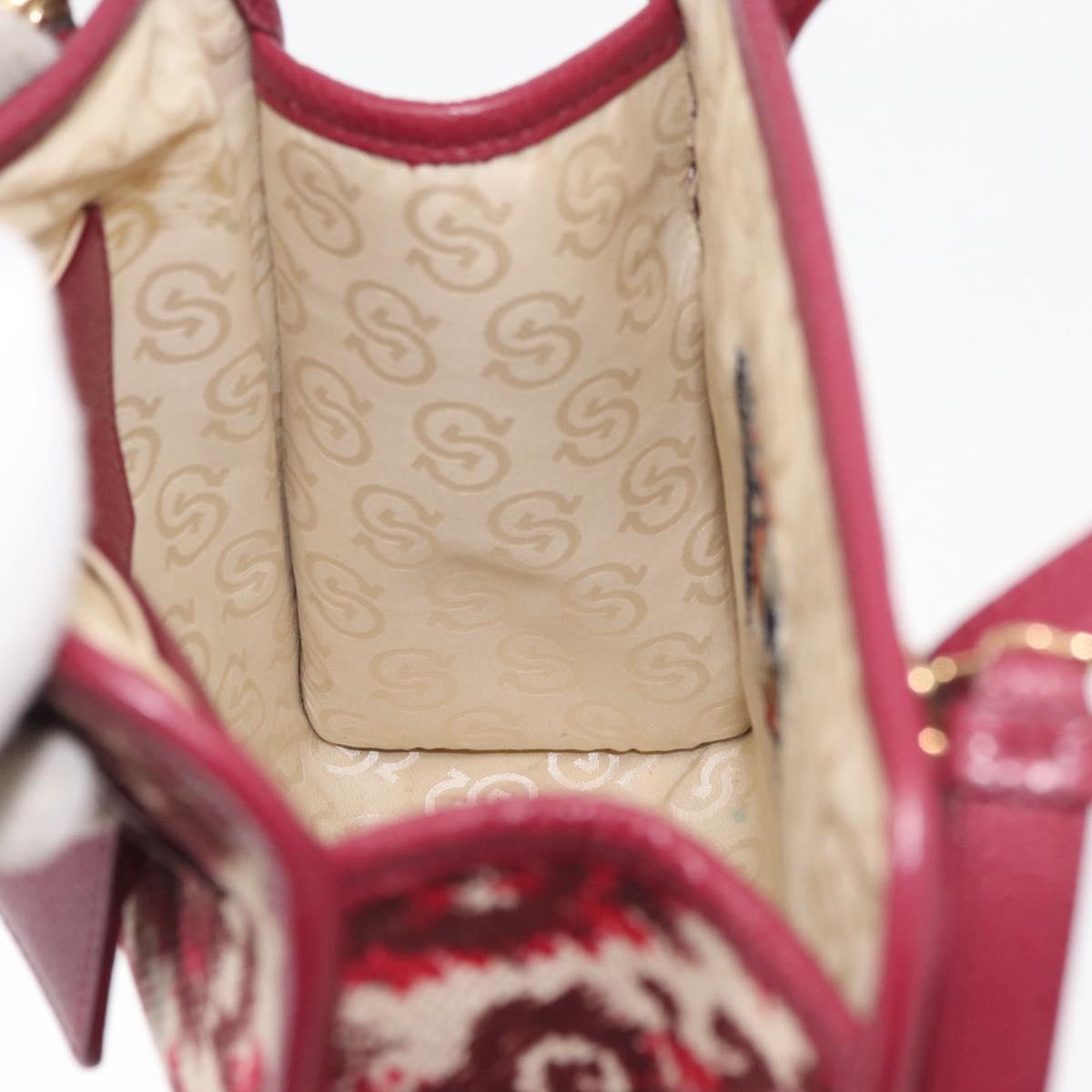 Salvatore Ferragamo Gancini Hand Bag Canvas 2way Red Gold Auth 176834