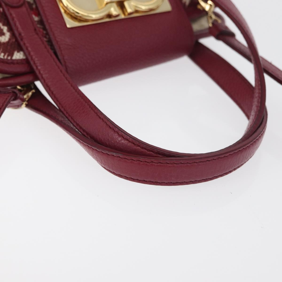 Salvatore Ferragamo Gancini Hand Bag Canvas 2way Red Gold Auth 176834