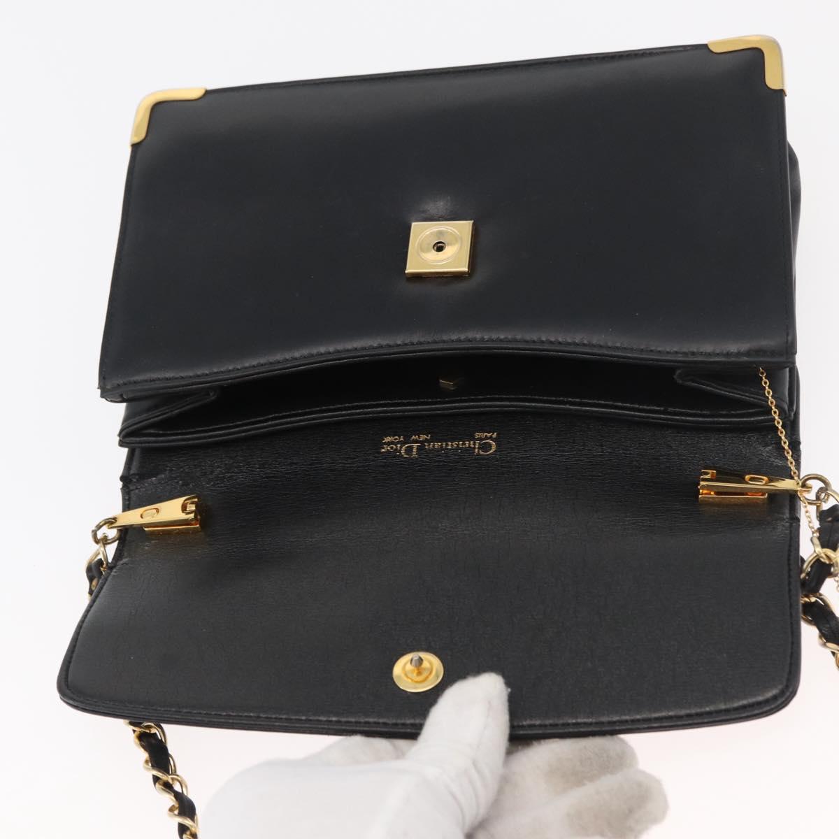 Christian Dior Chain Shoulder Bag Calf Skin Black Gold Auth 176840A