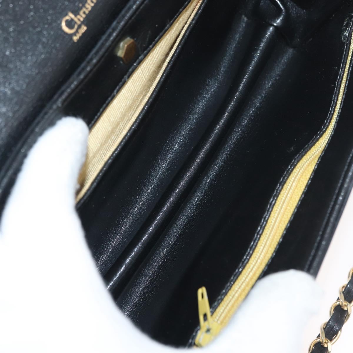 Christian Dior Chain Shoulder Bag Calf Skin Black Gold Auth 176840A