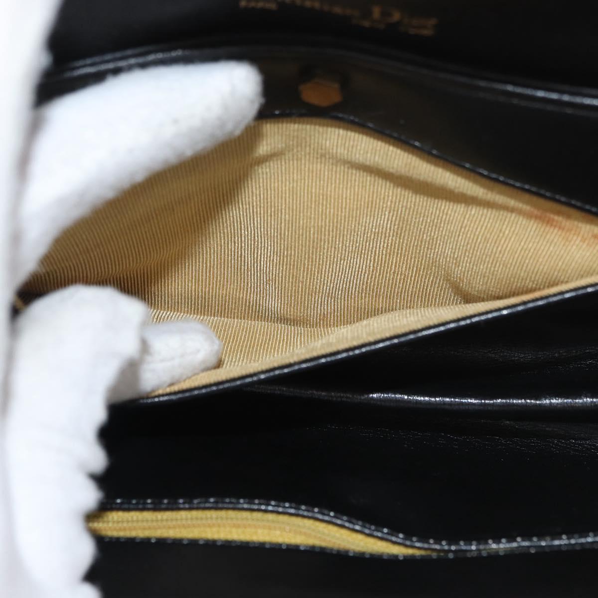 Christian Dior Chain Shoulder Bag Calf Skin Black Gold Auth 176840A