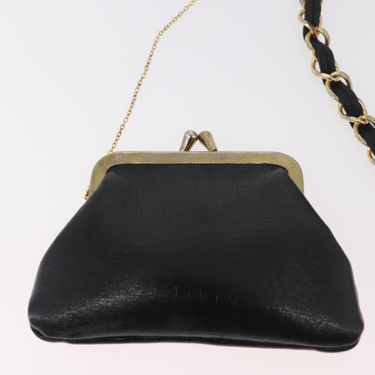 Christian Dior Chain Shoulder Bag Calf Skin Black Gold Auth 176840A