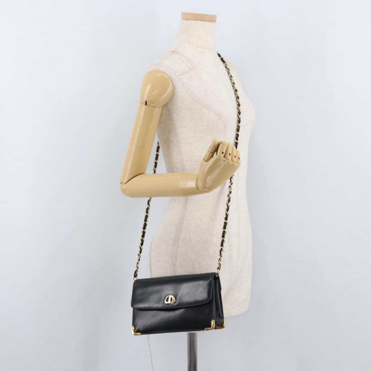 Christian Dior Chain Shoulder Bag Calf Skin Black Gold Auth 176840A