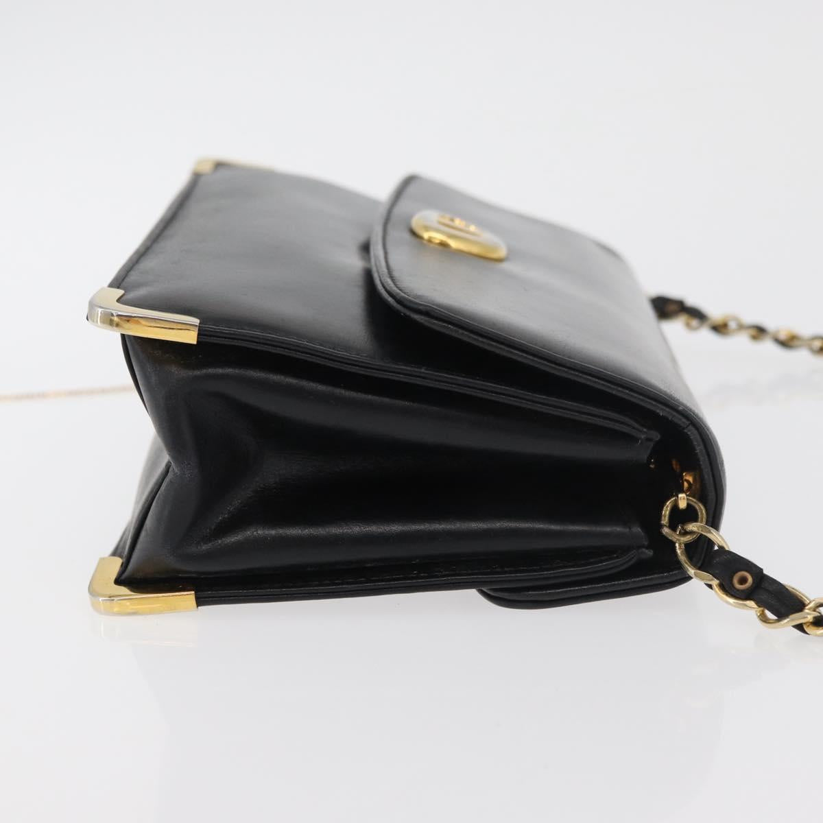 Christian Dior Chain Shoulder Bag Calf Skin Black Gold Auth 176840A