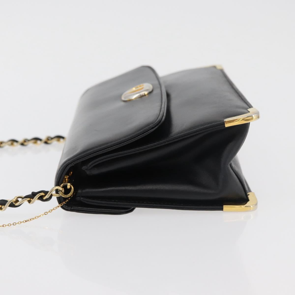 Christian Dior Chain Shoulder Bag Calf Skin Black Gold Auth 176840A