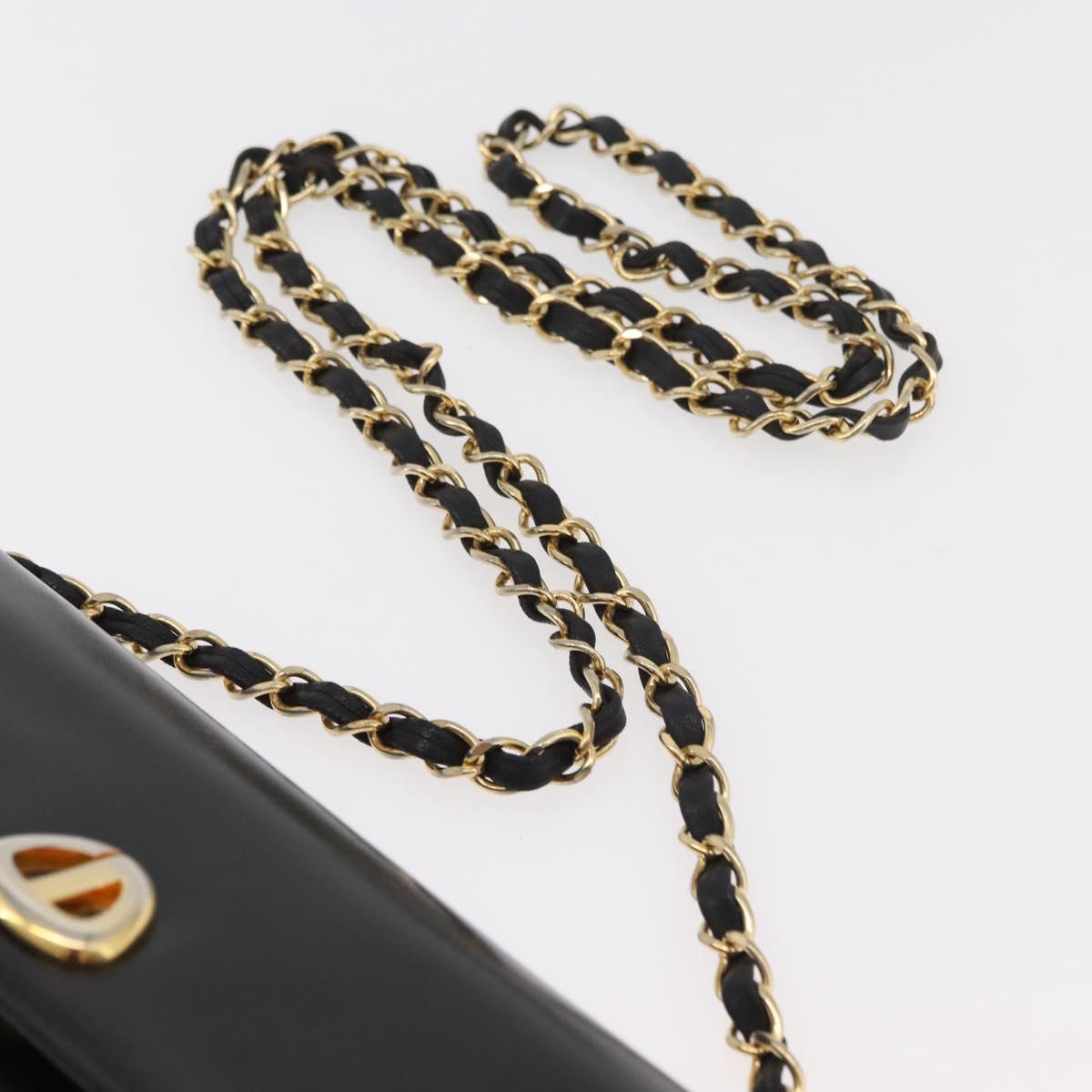 Christian Dior Chain Shoulder Bag Calf Skin Black Gold Auth 176840A