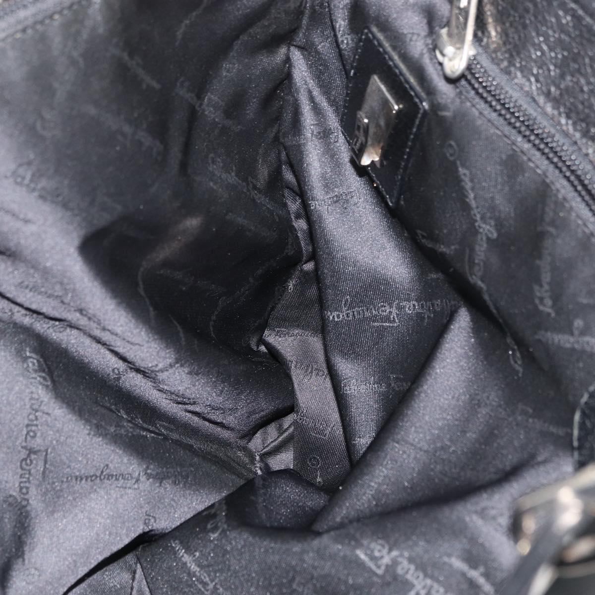 Salvatore Ferragamo Gancini Tote Bag Nylon Black Silver Auth 176841A