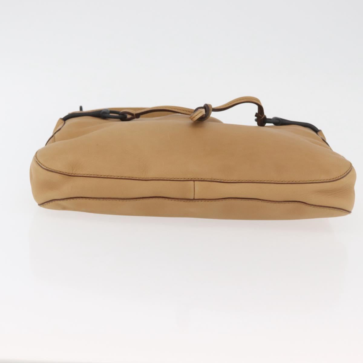 GUCCI Horsebit Shoulder Bag Leather Beige Gold 101975 Auth 176842A