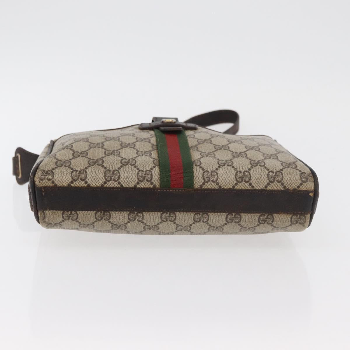 GUCCI GG Supreme Web Sherry Line Shoulder Bag PVC Beige Gold Auth 176846
