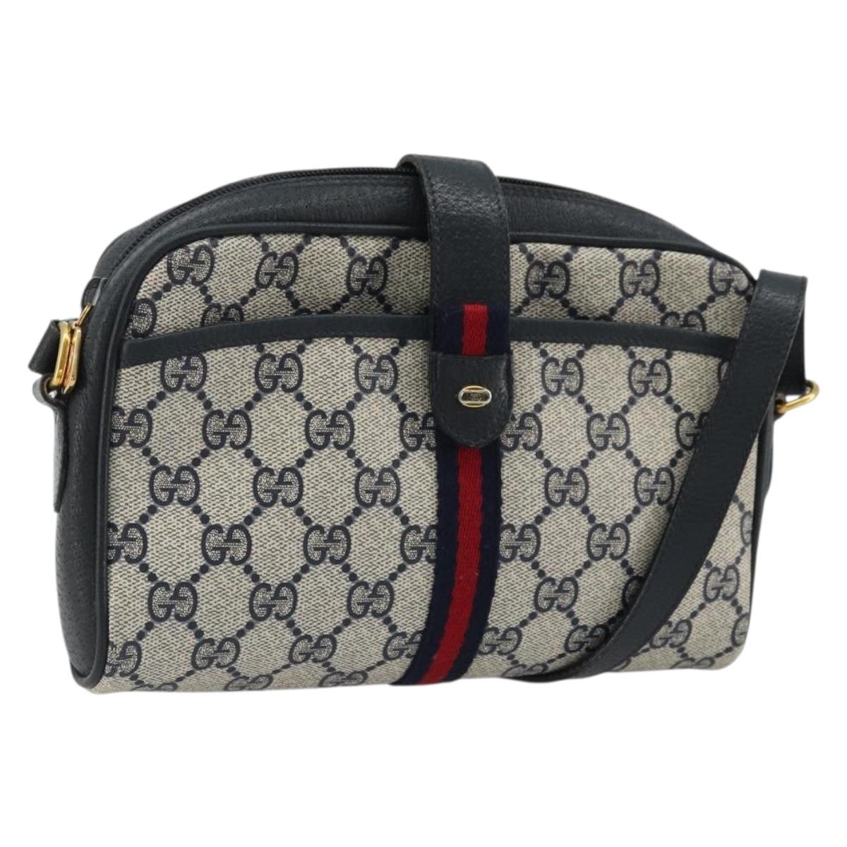 GUCCI Micro GG Supreme Sherry Line Bag PVC Navy Gold 116 02 055 Auth 176847