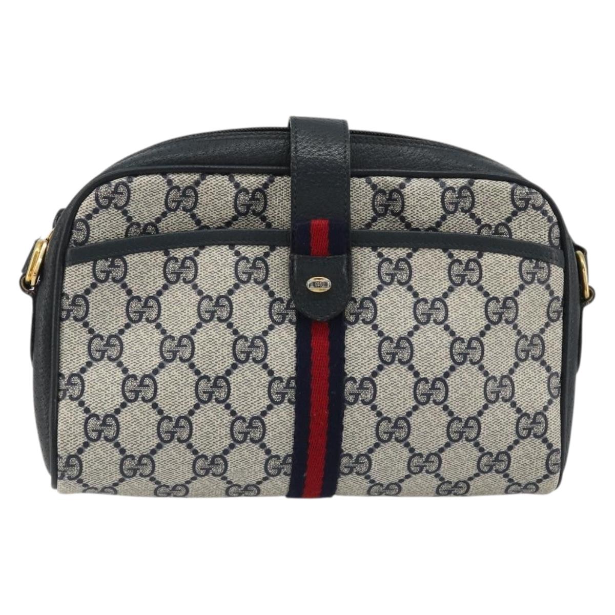 GUCCI Micro GG Supreme Sherry Line Bag PVC Navy Gold 116 02 055 Auth 176847