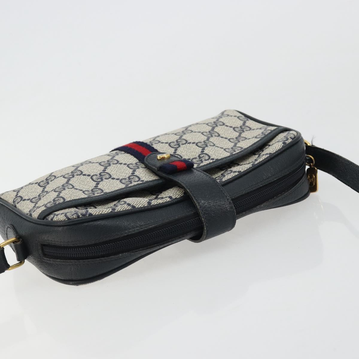 GUCCI Micro GG Supreme Sherry Line Bag PVC Navy Gold 116 02 055 Auth 176847
