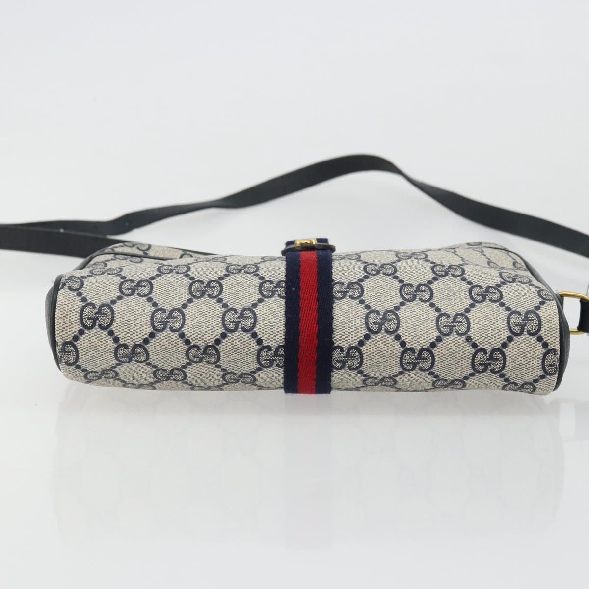 GUCCI Micro GG Supreme Sherry Line Bag PVC Navy Gold 116 02 055 Auth 176847