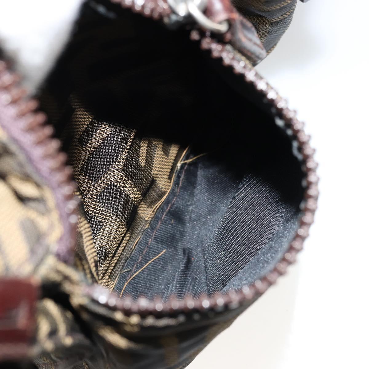 FENDI Zucca Canvas Shoulder Bag Black Brown Auth 176850A