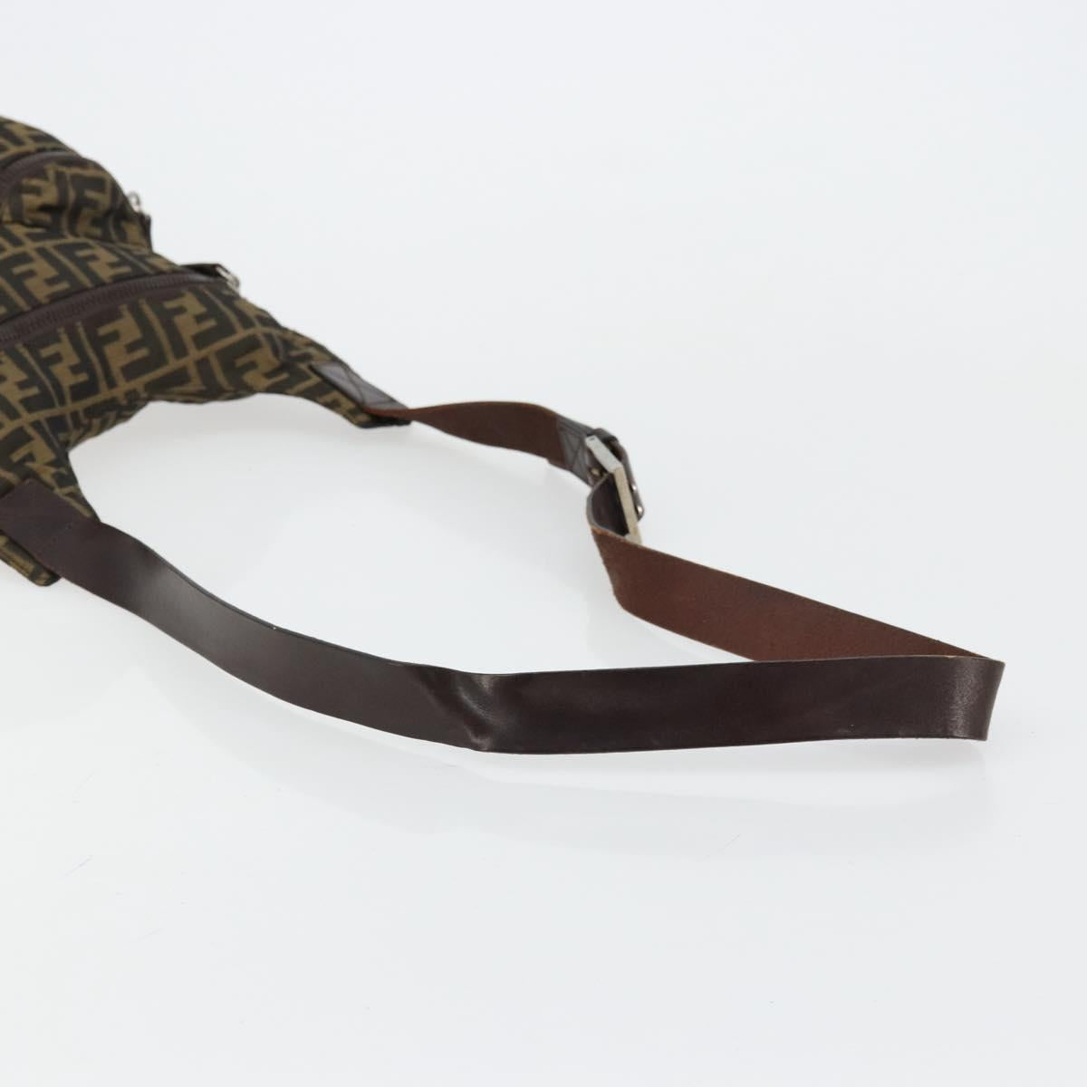 FENDI Zucca Canvas Shoulder Bag Black Brown Auth 176850A